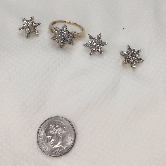 10k Diamond Ring/Earrings/Pendant Snowflake Set - Sz 5.5 - Great Winter Gift! - Picture 16 of 16
